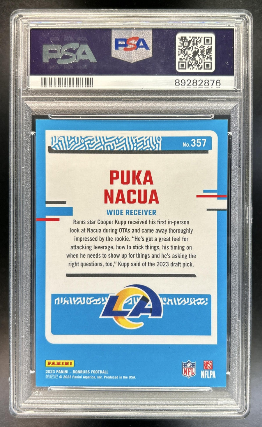 Puka Nacua 2023 Panini Donruss #357 RC Rated Rookie Rams PSA 10