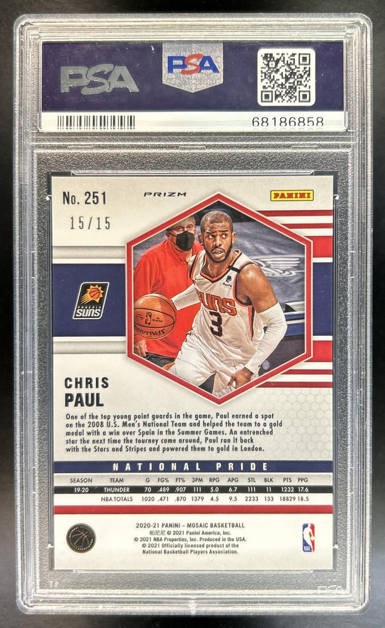 Chris Paul 2020-21 Panini Mosaic #251 Blue Fluorescent 15/15 National Pride Suns PSA 10