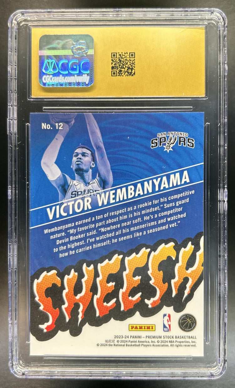 Victor Wembanyama 2023-24 Panini Hoops Premium Stock #12 Sheesh Silver Prizm RC Spurs CGC Pristine 10