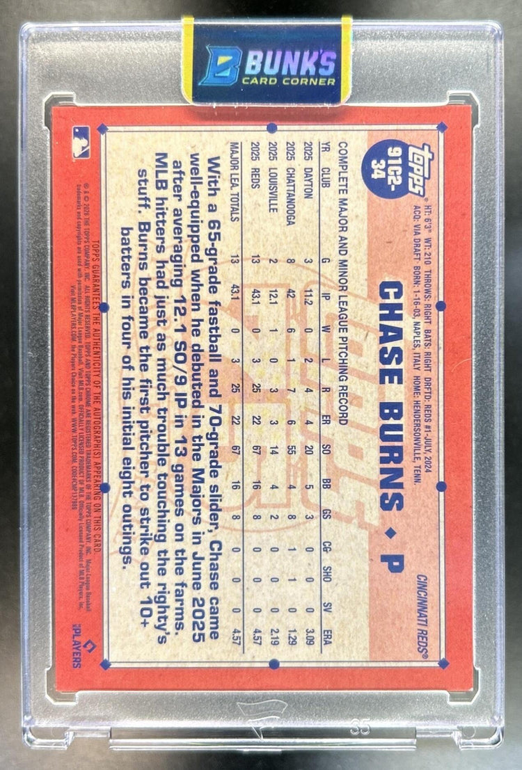 Chase Burns 2026 Topps Series 2 #91C2-34 1991 Chrome Auto Silver Pack Mojo Refractor 53/299 Reds