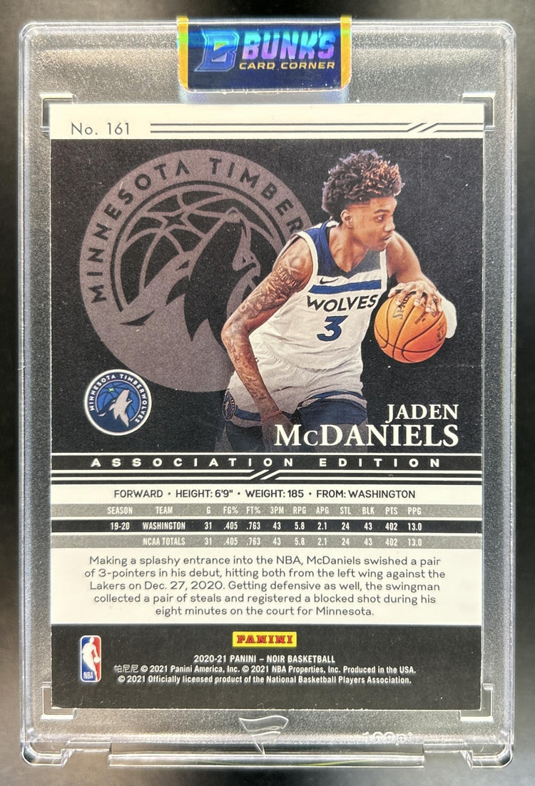 Jaden McDaniels 2020-21 Panini Noir #161 Holo Silver 18/25 RC Association Edition Timberwolves