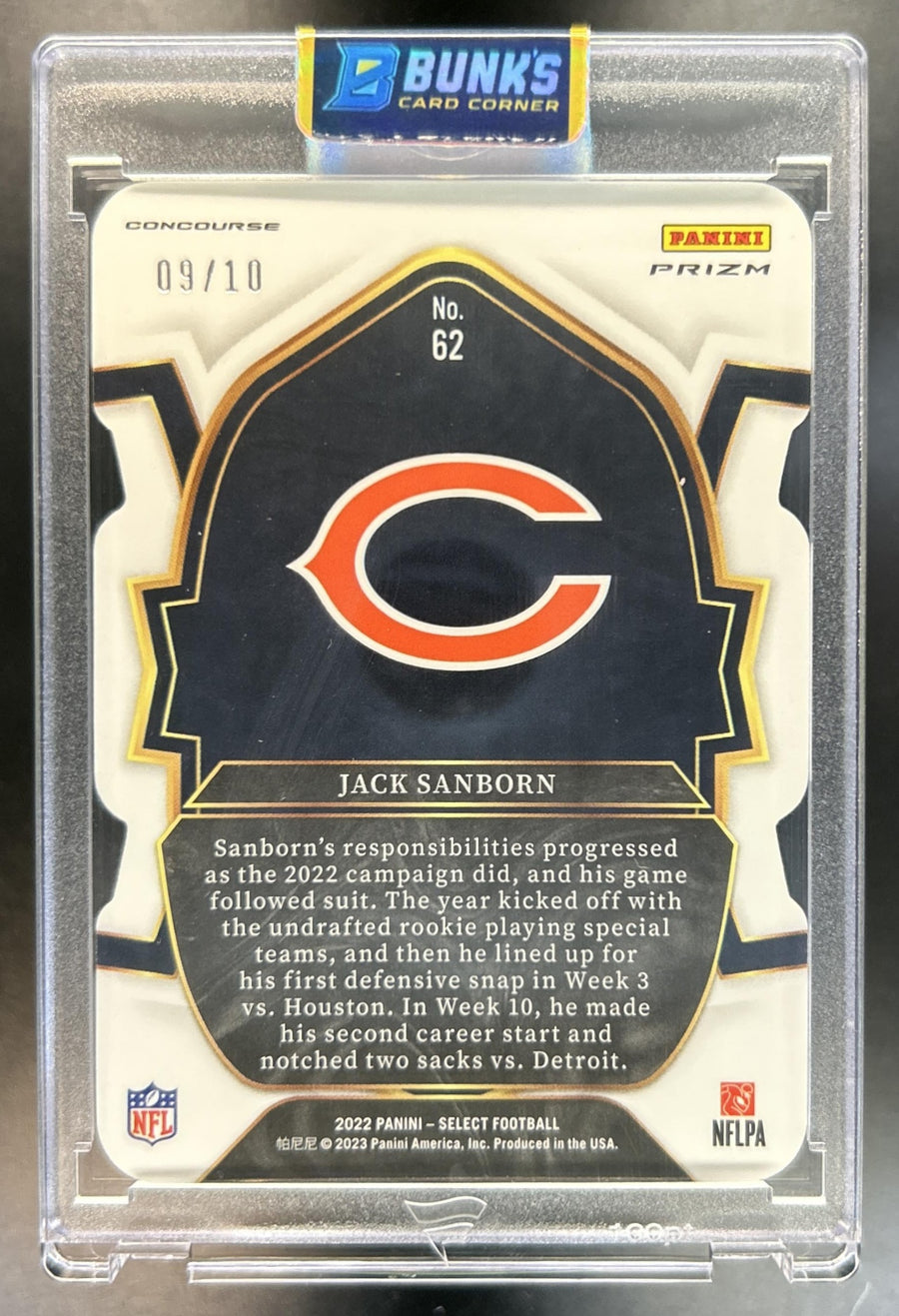 Jack Sanborn 2022 Panini Select #62 Gold Prizm Die Cut 9/10 RC Concourse Bears