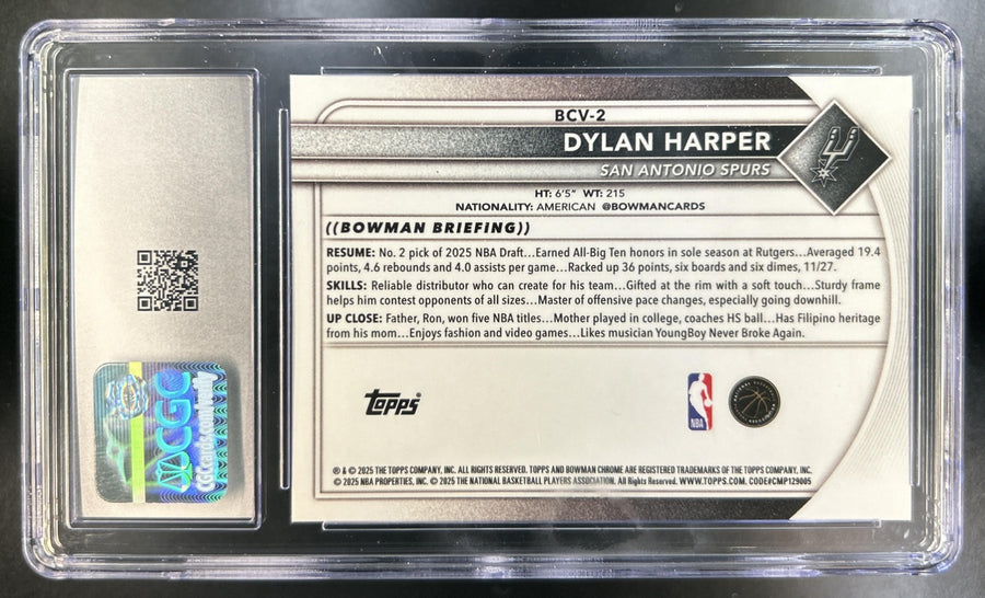 Dylan Harper 2025 Bowman Sapphire #BCV-2 Chrome RC Spurs CGC 9