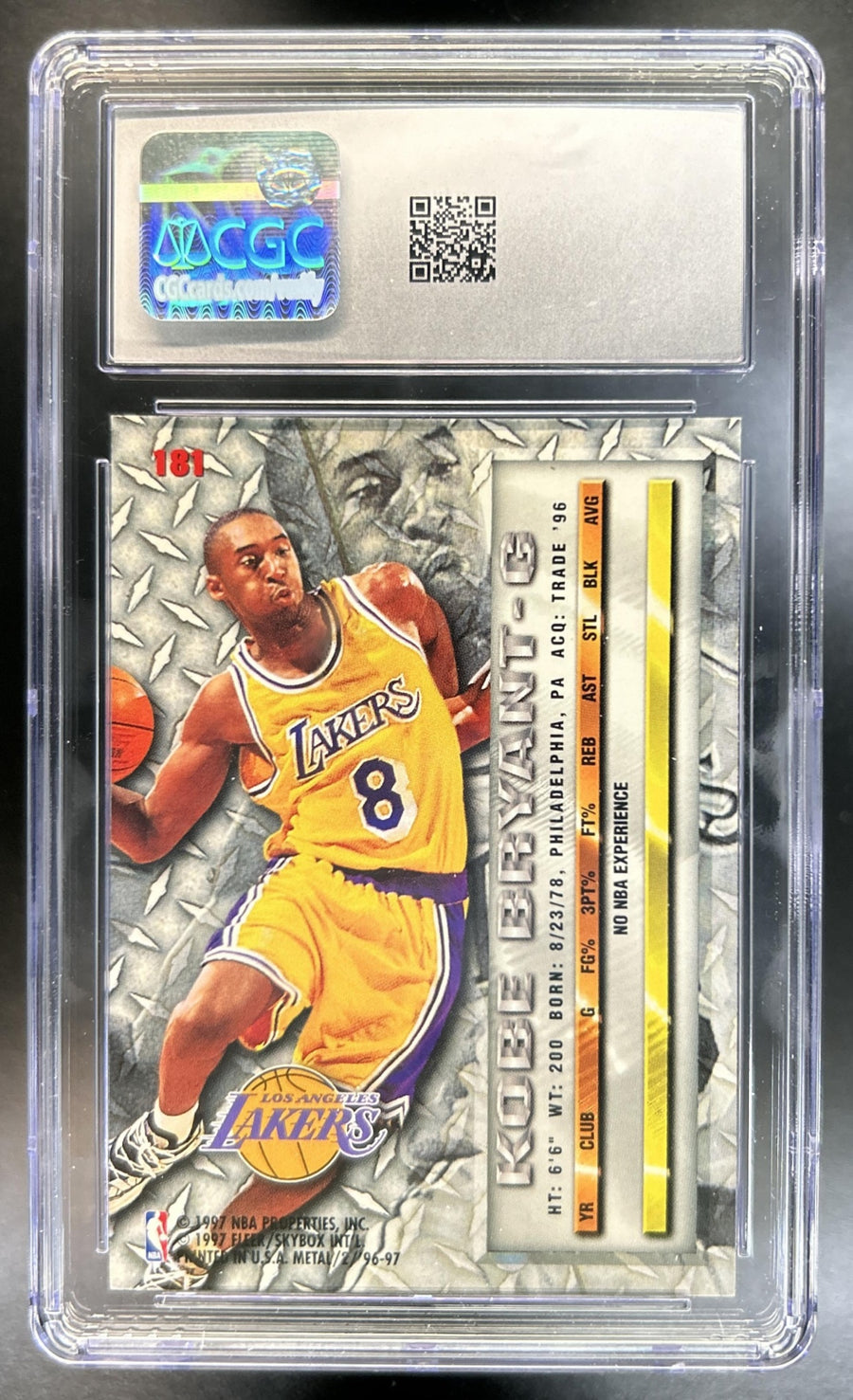 Kobe Bryant 1996-97 Skybox Metal #181 RC Lakers CGC 9
