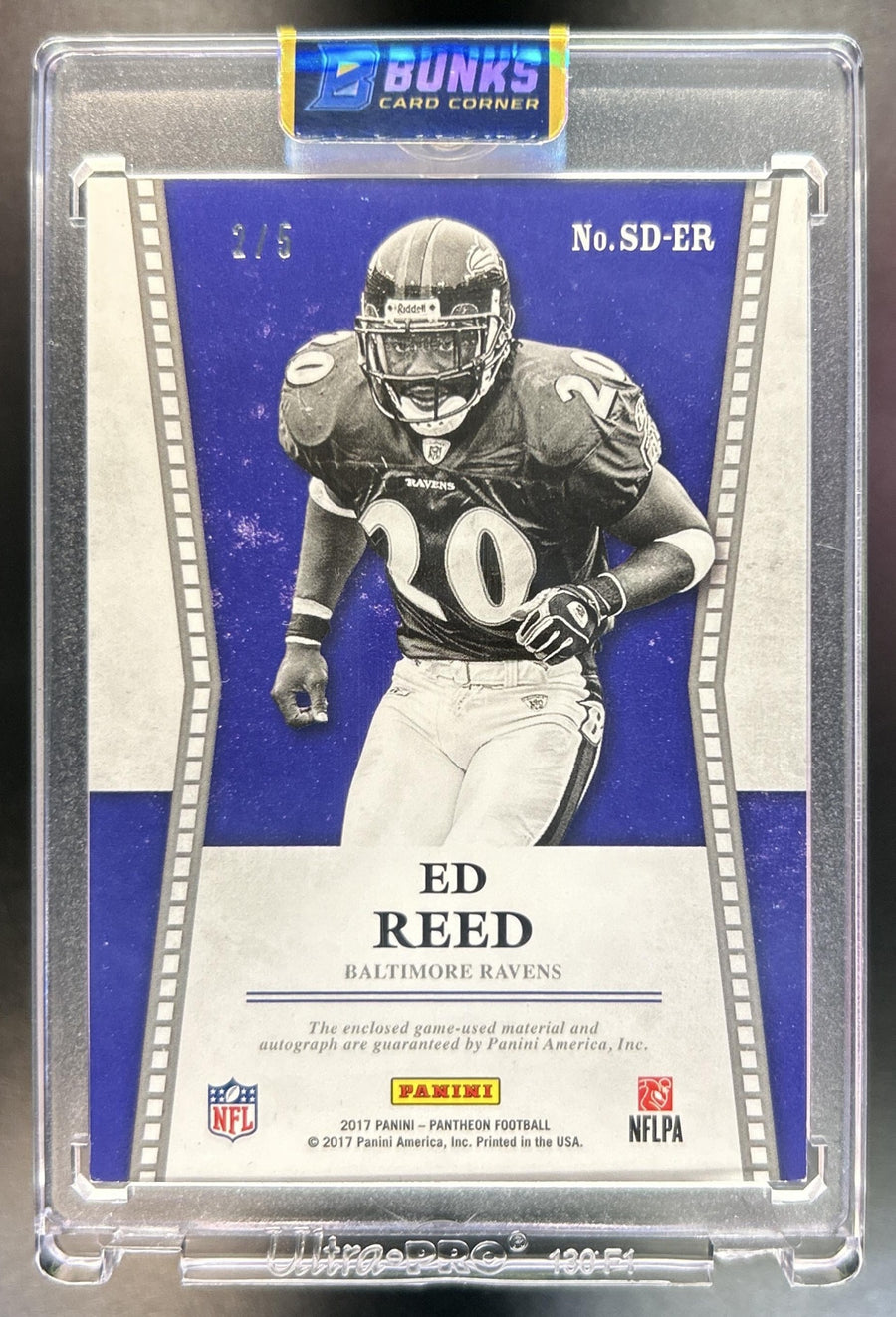 Ed Reed 2017 Panini Pantheon #SD-ER Scripts Dual Auto 2/5 Ravens