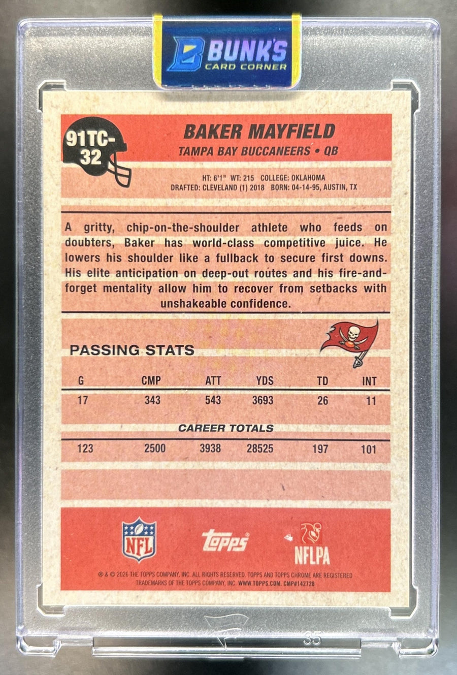 Baker Mayfield 2026 Topps #91TC-32 1991 Chrome Orange Mojo Refractor 14/25 Buccaneers