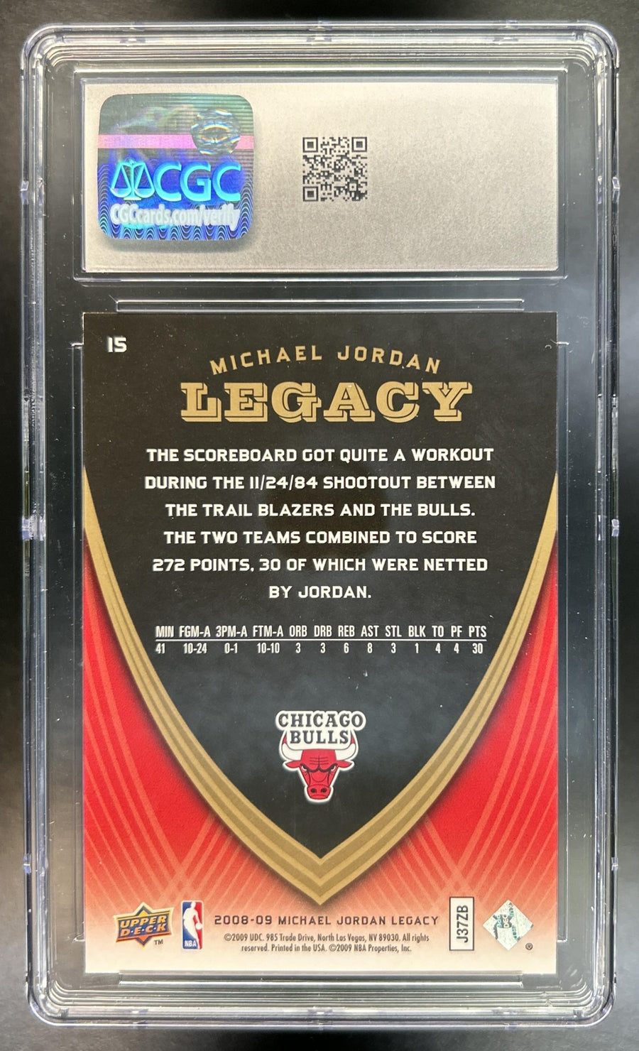 Michael Jordan 2008-9 Upper Deck Legacy Collection #15 Bulls CGC 10