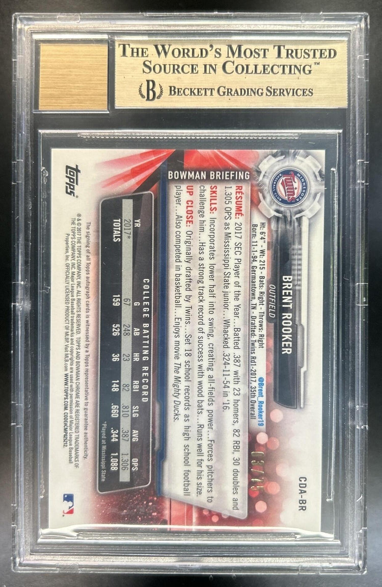 Brent Rooker 2017 Bowman Draft #CDA-BR Chrome Pick Auto Black Refractor 3/75 1st Prospect Twins BGS 9.5