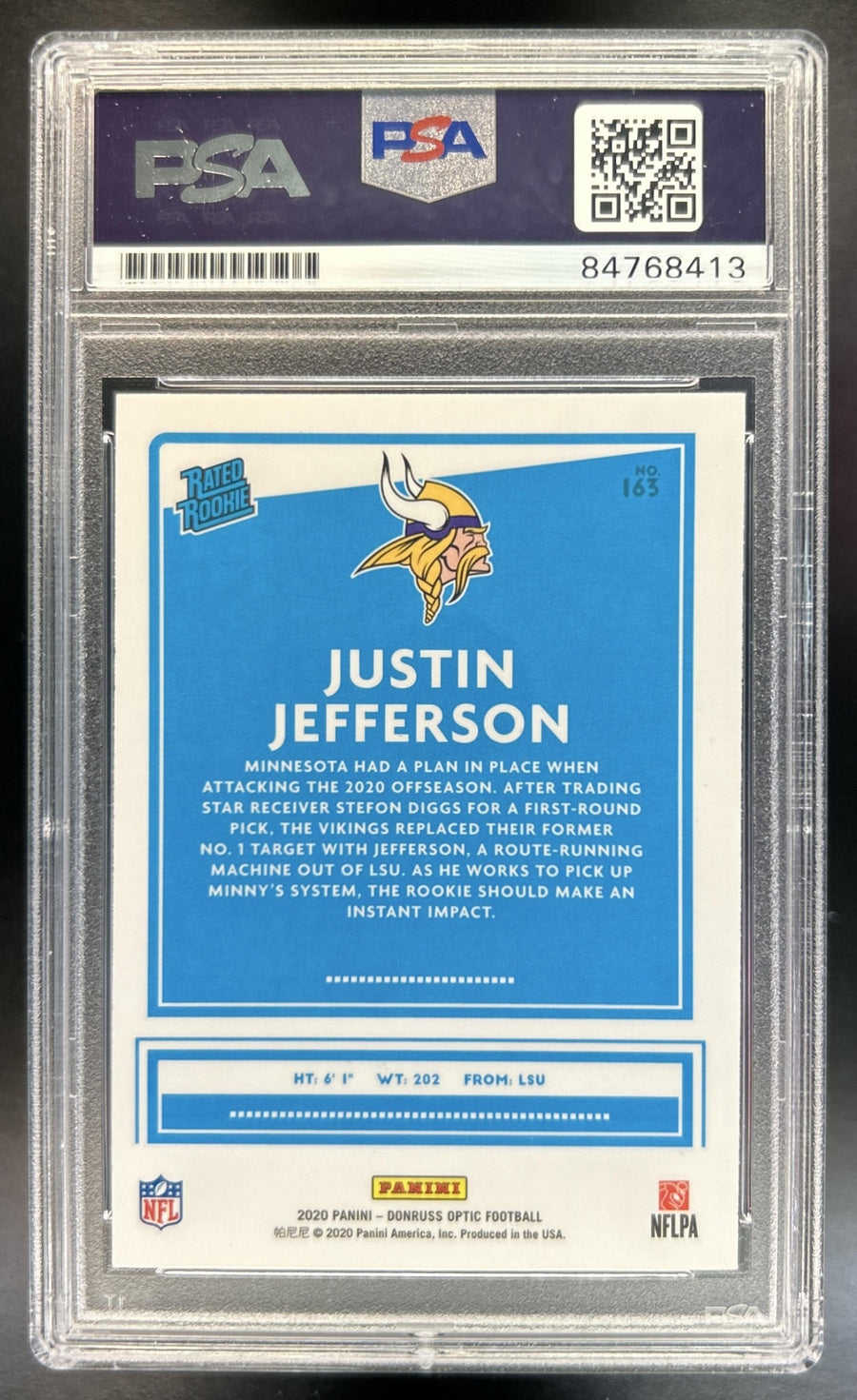 Justin Jefferson 2020 Panini Donruss Optic #163 RC Vikings PSA 10