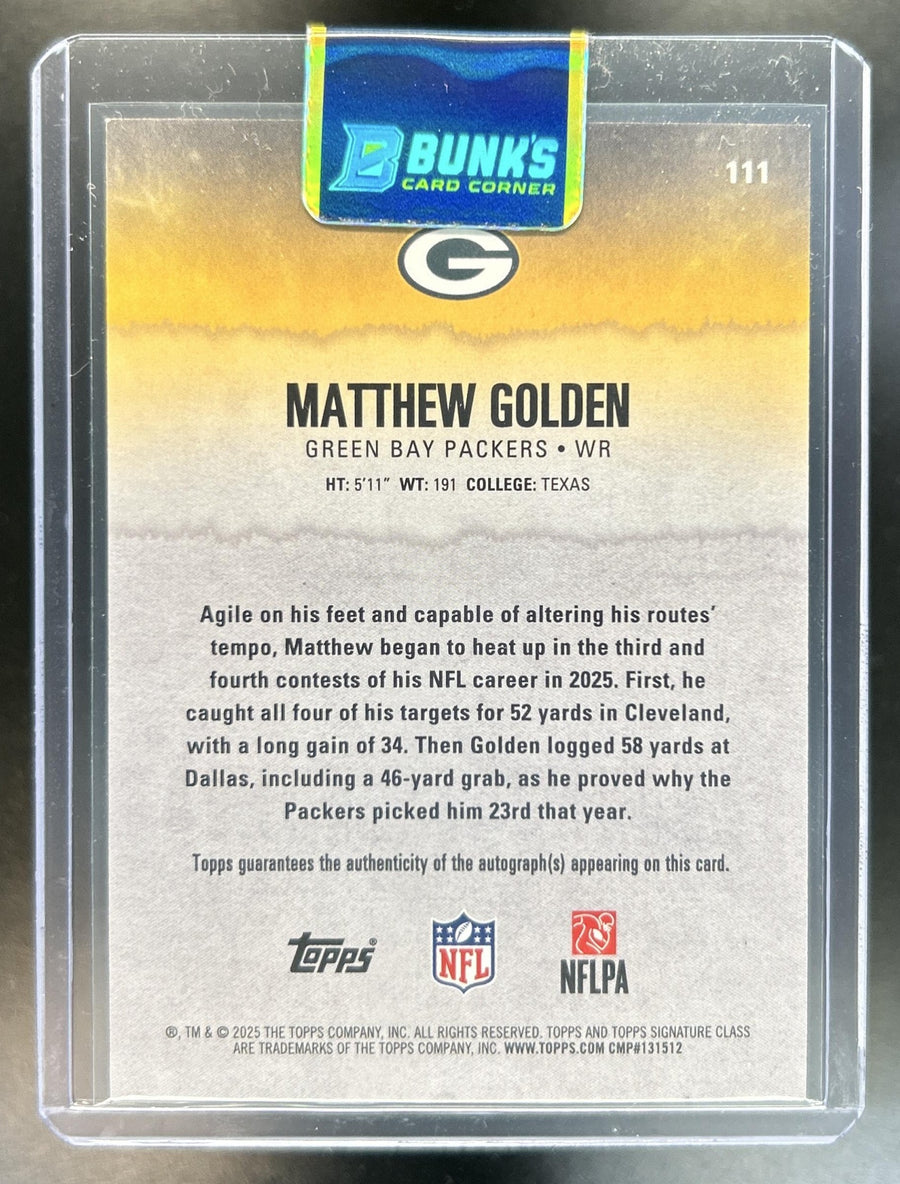 Matthew Golden 2025 Topps Signature Class #111 Rookie Auto Purple Foil 29/100 RC Packers