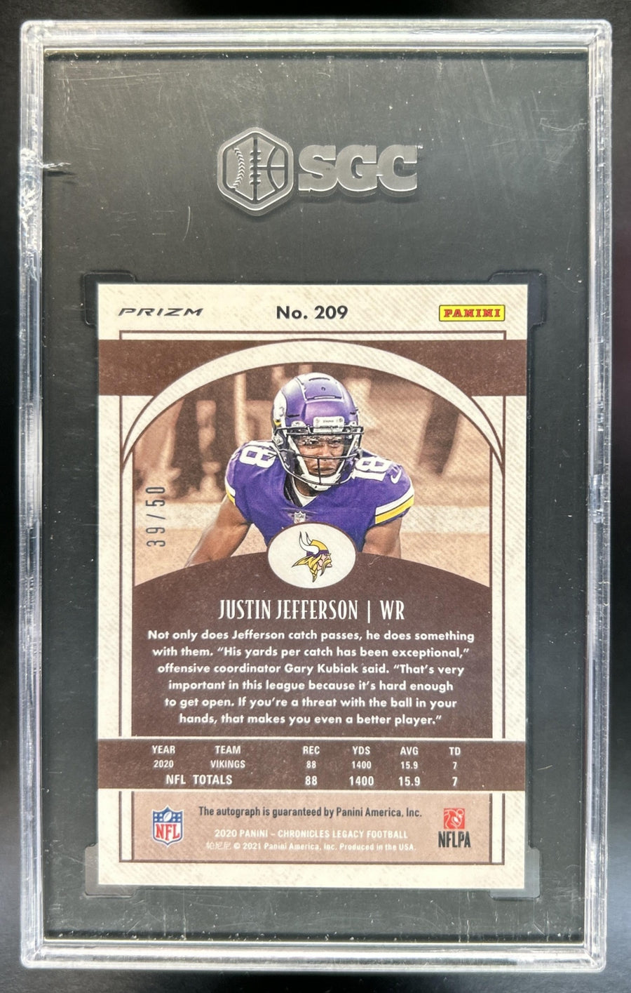 Justin Jefferson 2020 Panini Chronicles #209 Legacy Update Rookies Signatures Red 39 RC Auto Vikings SGC 9.5