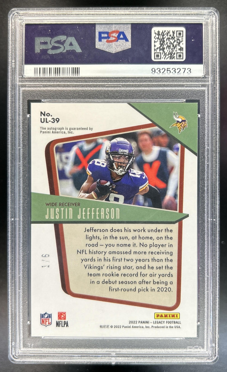 Justin Jefferson 2022 Panini Legacy #UL-39 Under the Lights Auto Bronze 1 Vikings PSA 9