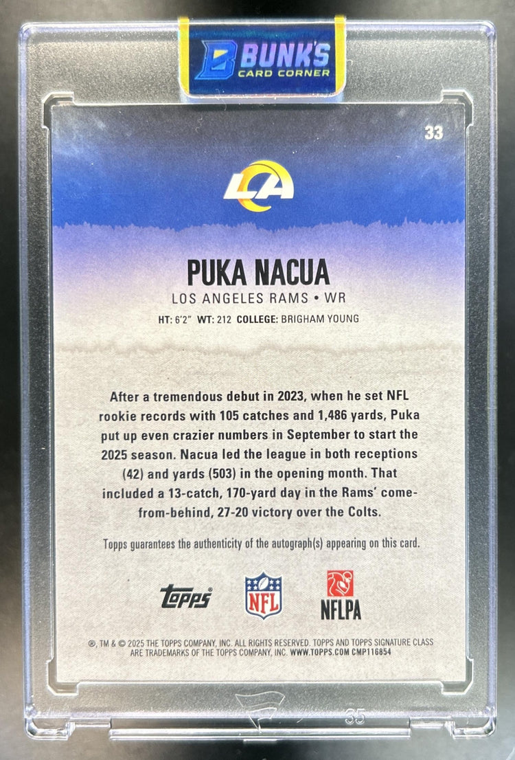 Puka Nacua 2025 Topps Signature Class #33 Veteran Auto Teal Foil 138/225 Rams