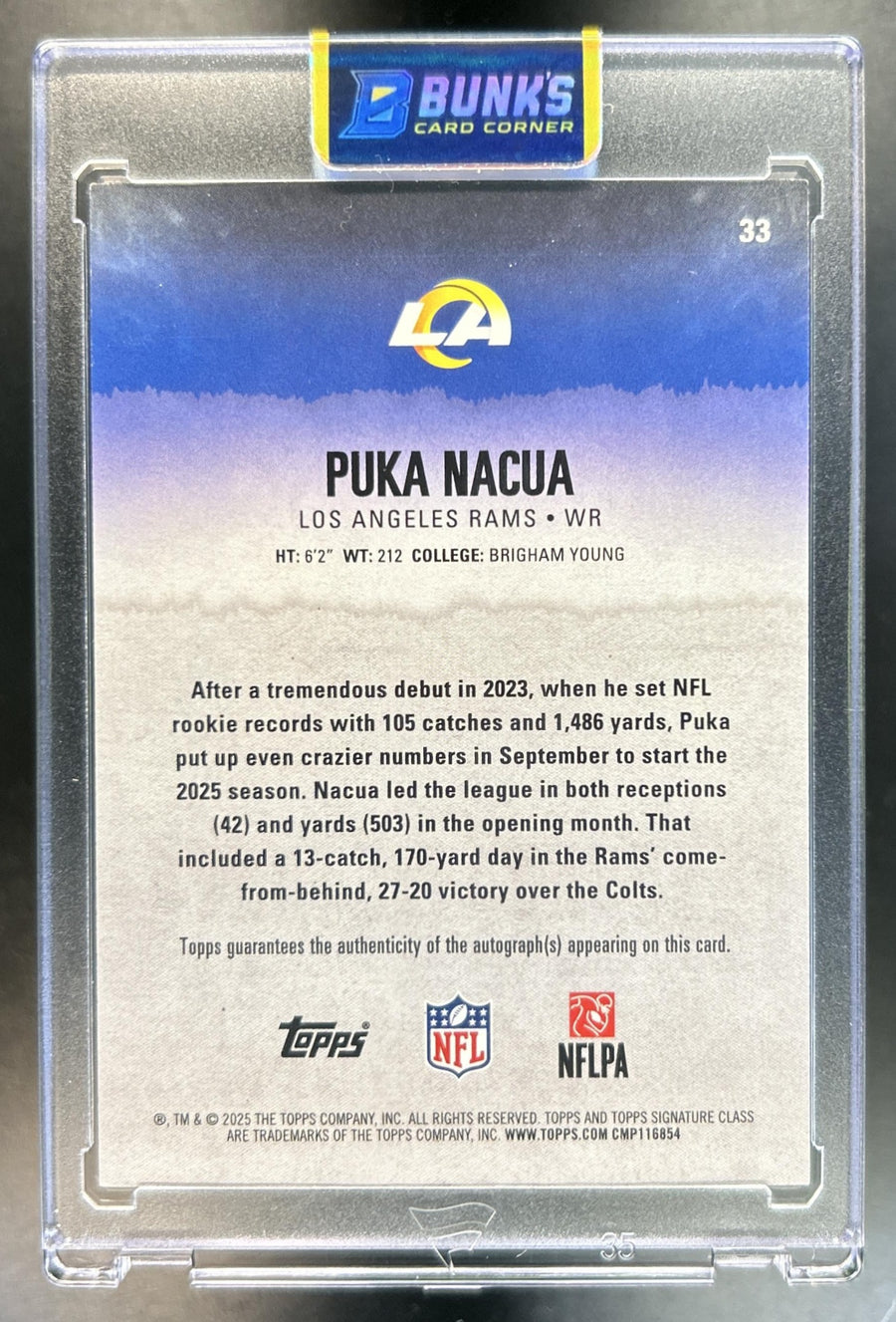 Puka Nacua 2025 Topps Signature Class #33 Veteran Auto Teal Foil 138/225 Rams