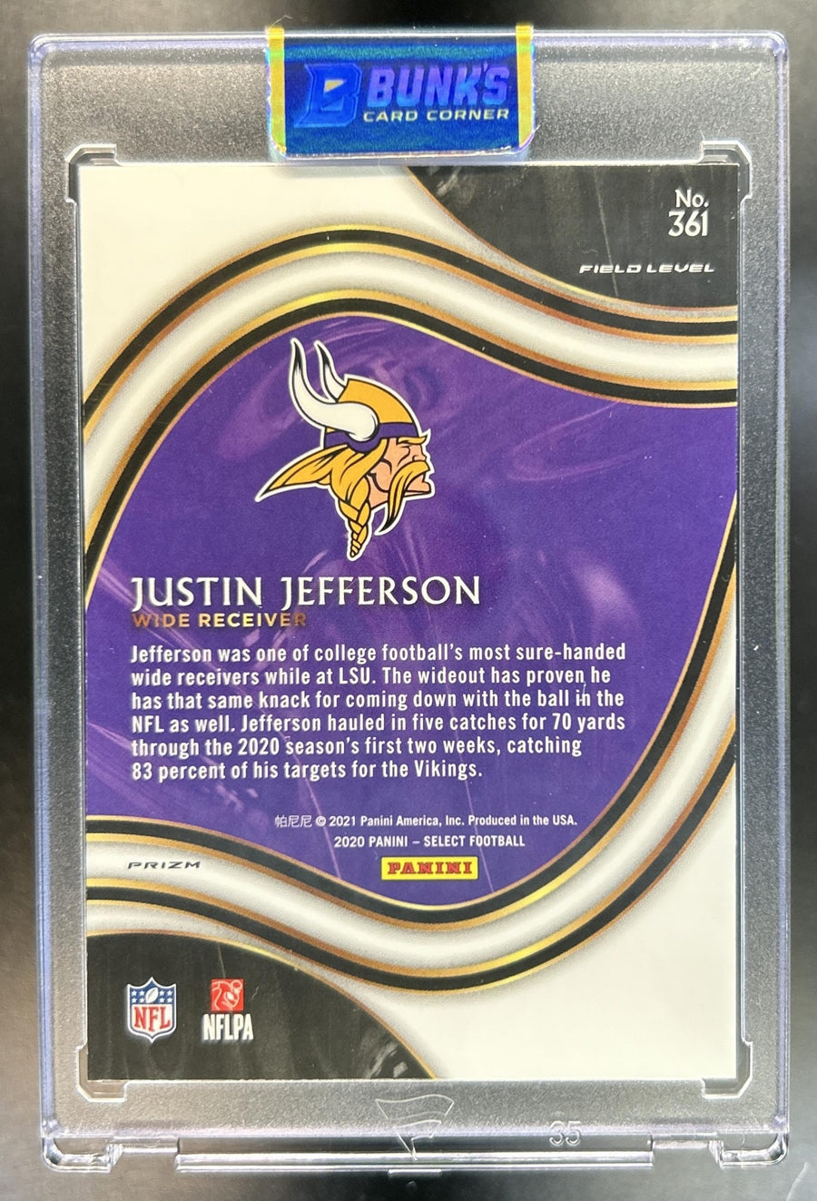 Justin Jefferson 2020 Panini Select #361 Silver Prizm Field Level RC Vikings