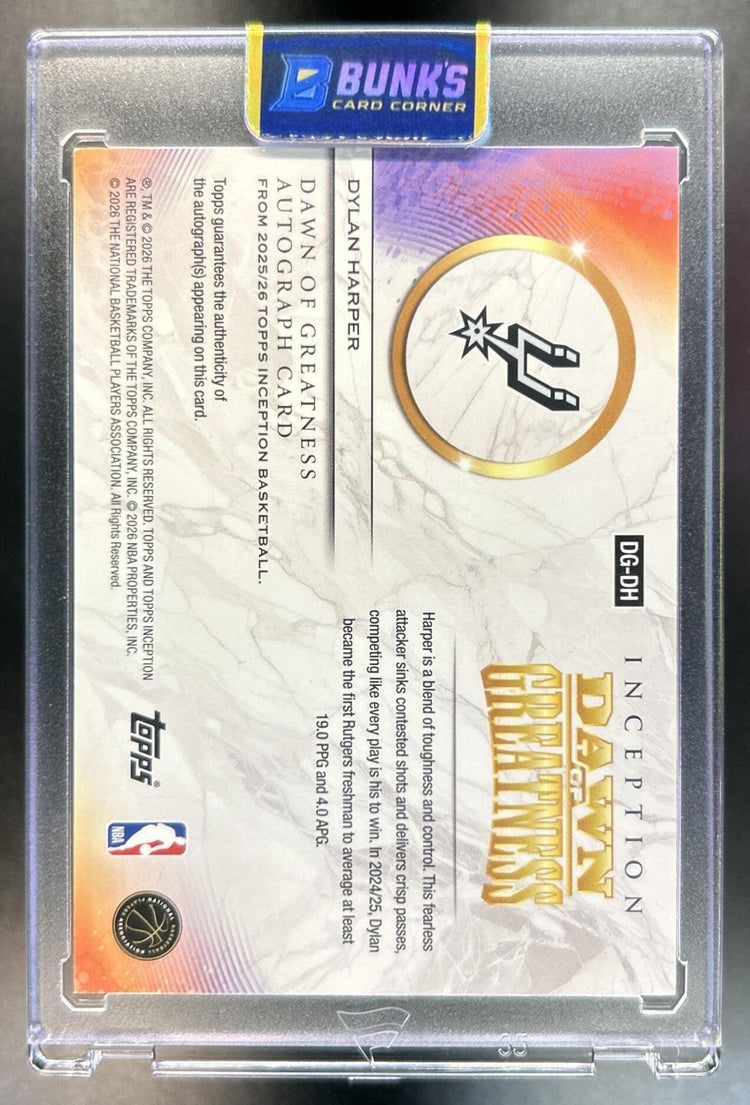 Dylan Harper 2025-26 Topps Inception #DG-DH Dawn of Greatness Auto Blue 12/25 RC Spurs
