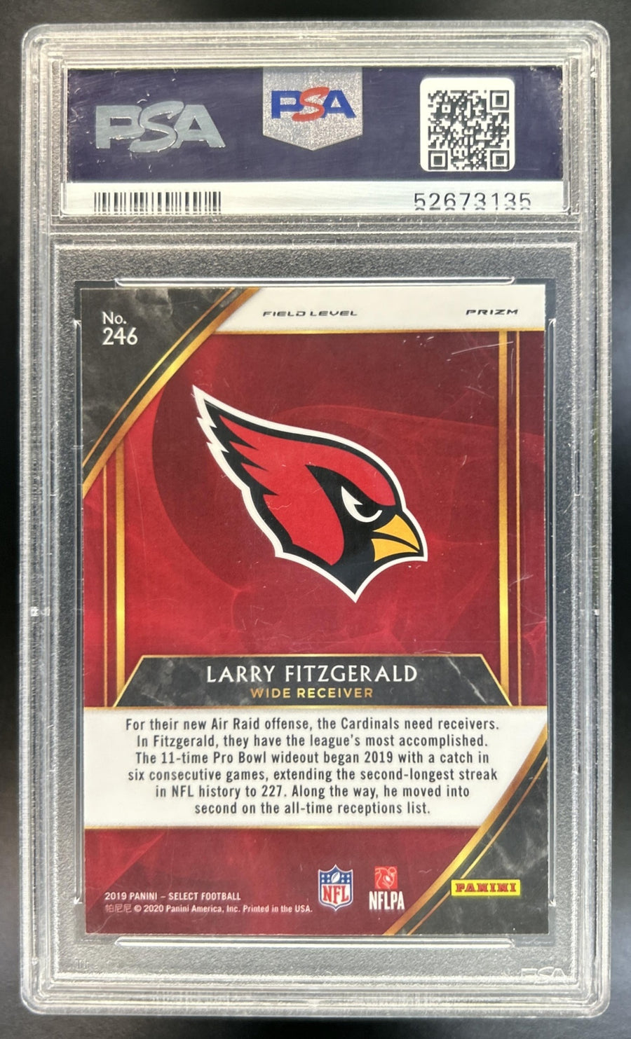 Larry Fitzgerald 2019 Panini Select #246 Silver Prizm Field Level Cardinals PSA 10