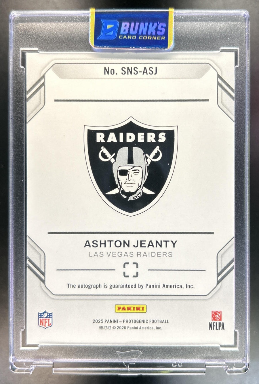 Ashton Jeanty 2025 Panini PhotoGenic #4 Snapshot Signatures Bronze RC Auto 34/49 Raiders