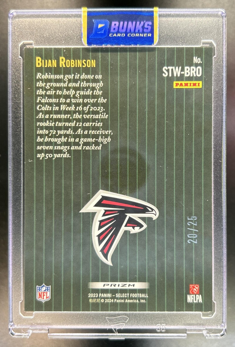 Bijan Robinson 2023 Panini Select #STW-BRO Score Throwback Tie Dye Prizm 20/25 RC Falcons