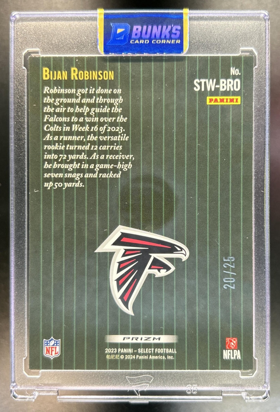 Bijan Robinson 2023 Panini Select #STW-BRO Score Throwback Tie Dye Prizm 20/25 RC Falcons