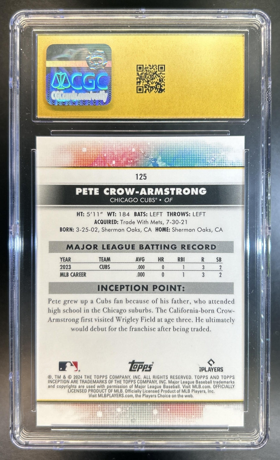 Pete Crow-Armstrong 2024 Topps Inception #125 Short Prints RC Cubs CGC Pristine 10
