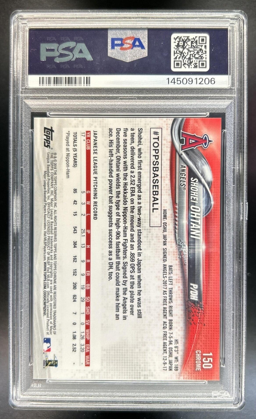 Shohei Ohtani 2018 Topps Chrome #150 RC Angels PSA 10