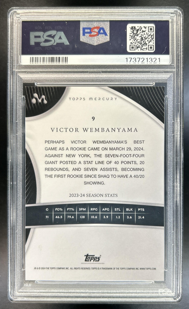 Victor Wembanyama 2023-24 Topps Mercury #9 Gold Refractor 8/50 RC Spurs PSA 9