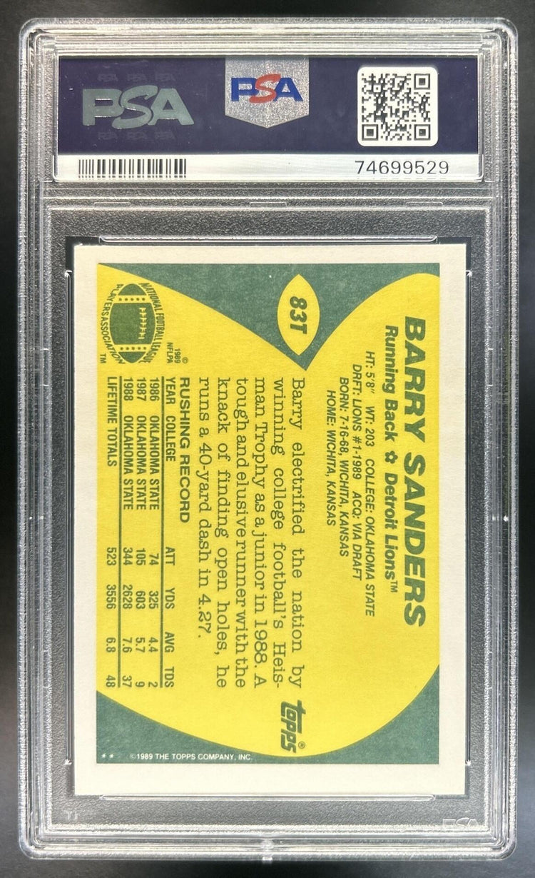 Barry Sanders 1989 Topps Traded #83T RC Lions PSA 9