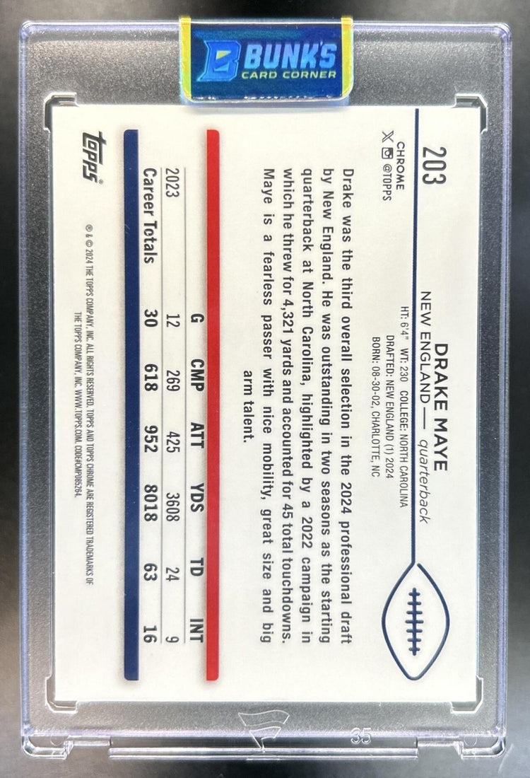 Drake Maye 2024 Topps Chrome #203 Sepia Refractor RC Patriots