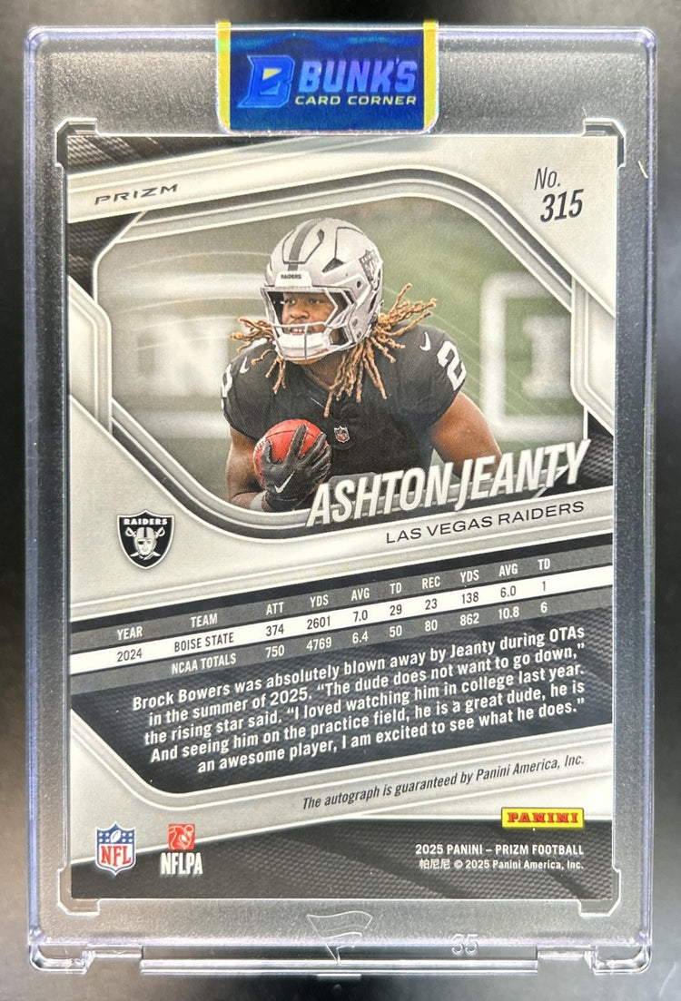 Ashton Jeanty 2025 Panini Prizm #315 Rookie Auto Pink RC Raiders