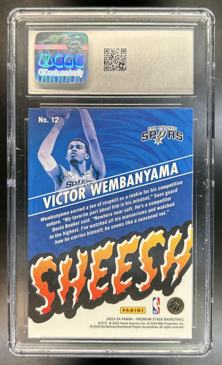 Victor Wembanyama 2023-24 Panini Hoops Premium Stock #12 Sheesh Silver Prizm RC Spurs CGC 10