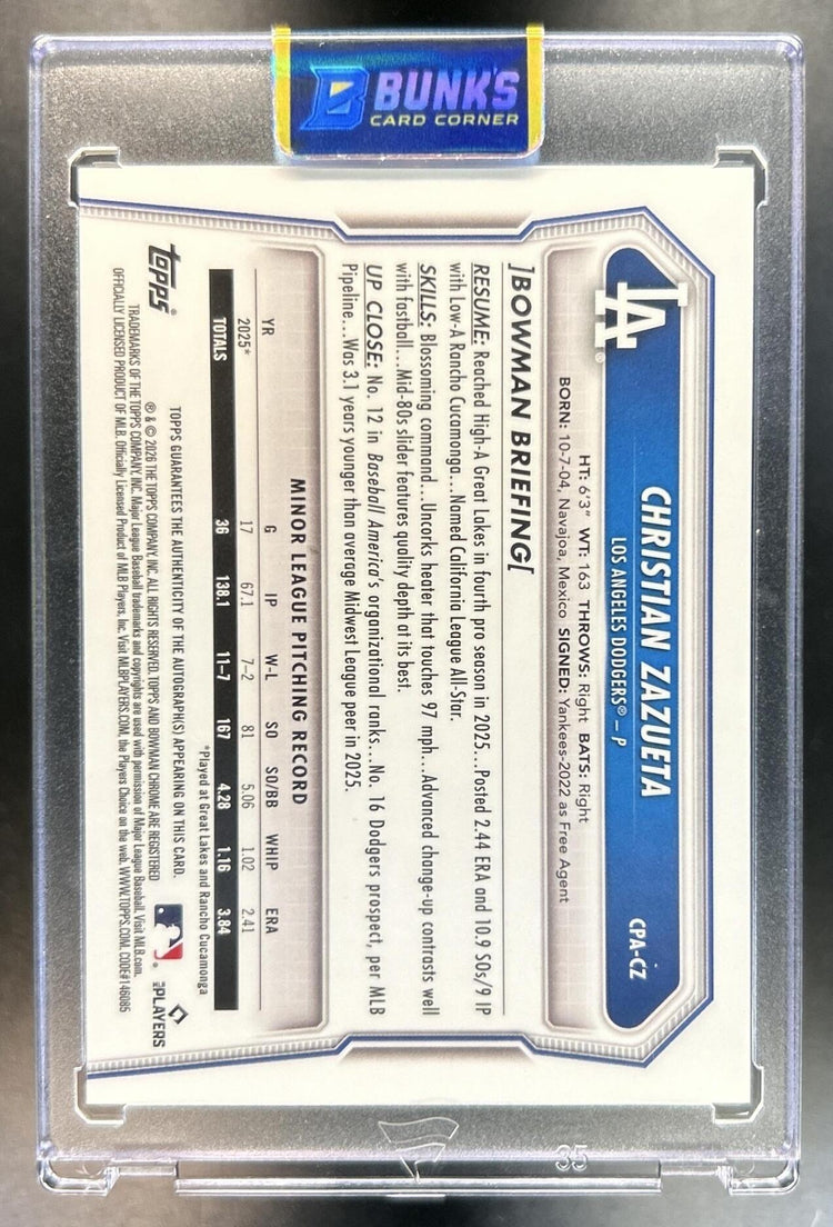 Christian Zazueta 2026 Bowman Chrome #CPA-CZ Auto Gum Ball Refractor 1/5 1st Prospect SSP Dodgers