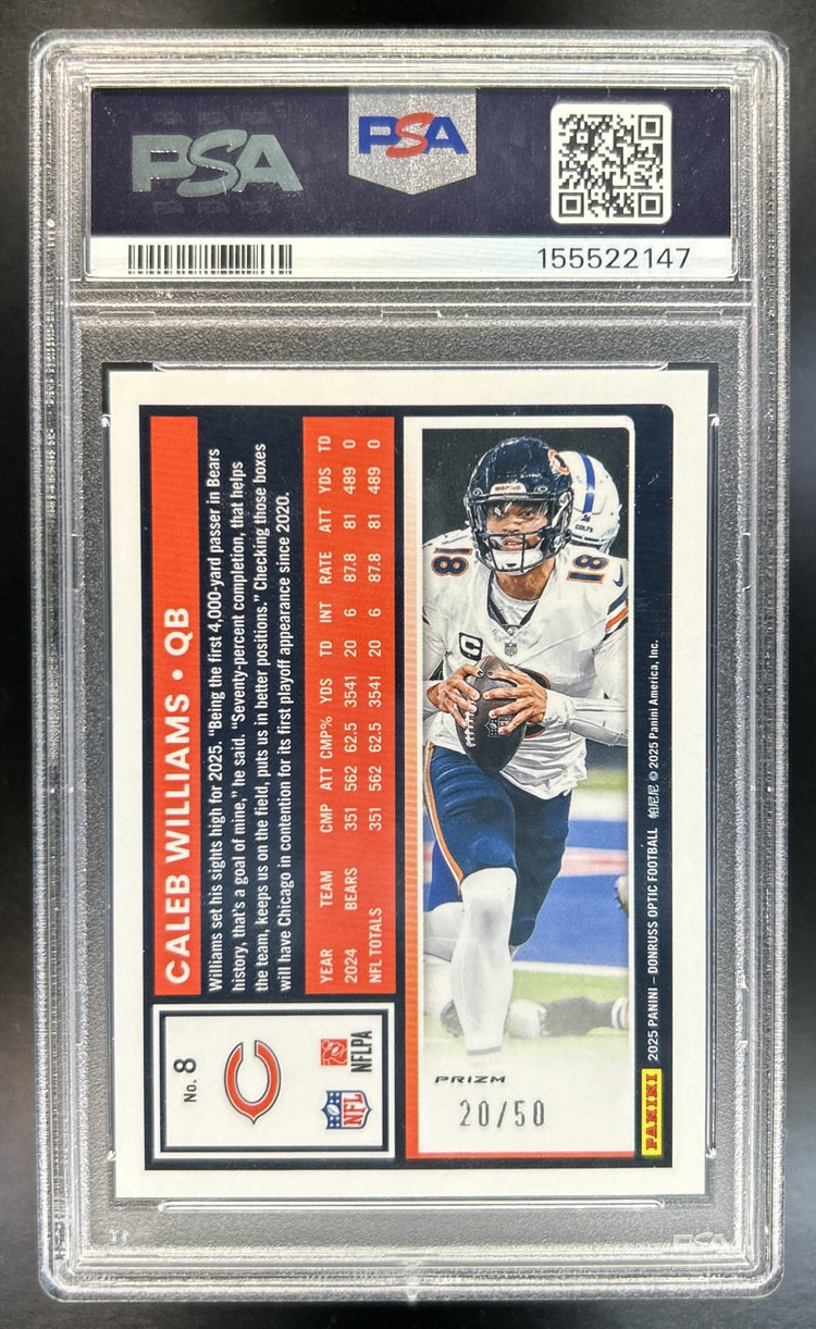 Caleb Williams 2025 Panini Donruss Optic #8 Lime Green Prizm 20/50 Bears PSA 9