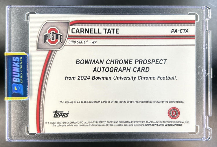 Carnell Tate 2024 Bowman Chrome University #PA-CTA Prospect Auto Buckeyes