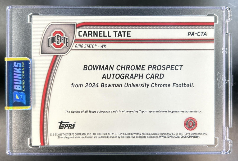 Carnell Tate 2024 Bowman Chrome University #PA-CTA Prospect Auto Buckeyes