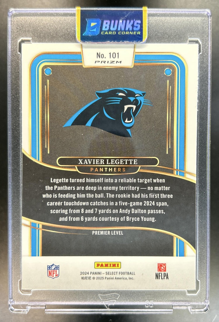 Xavier Legette 2024 Panini Select #101 Premier Zebra Prizm Shock RC Panthers