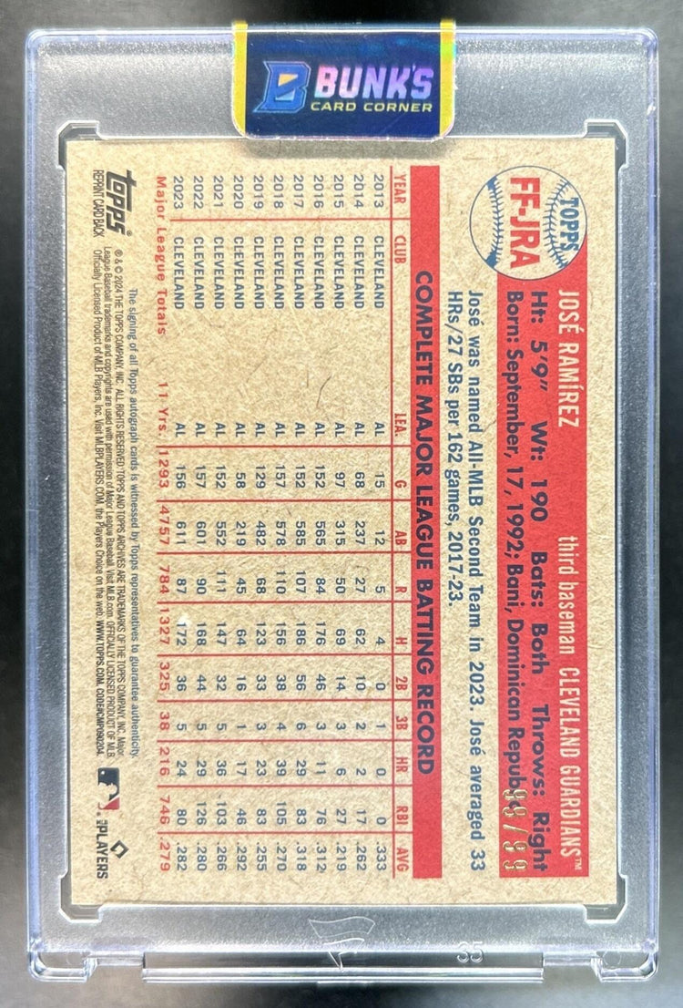Jose Ramirez 2024 Topps Archives #FF-JRA Fan Favorites Premium Auto Guardians 99/99 Bookend
