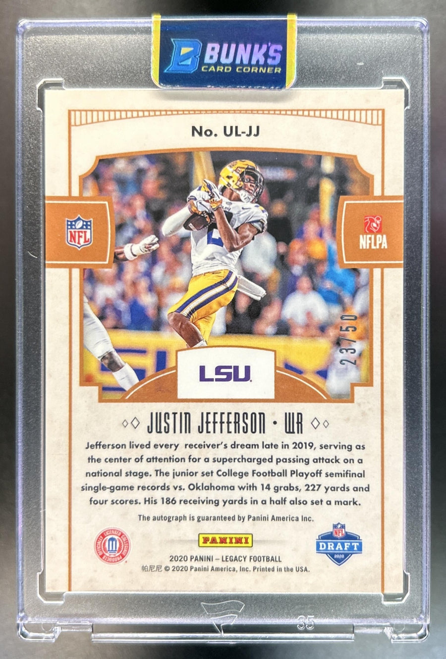 Justin Jefferson 2020 Panini Legacy #UL-JJ Under the Lights Bronze RC 23/50 Tigers