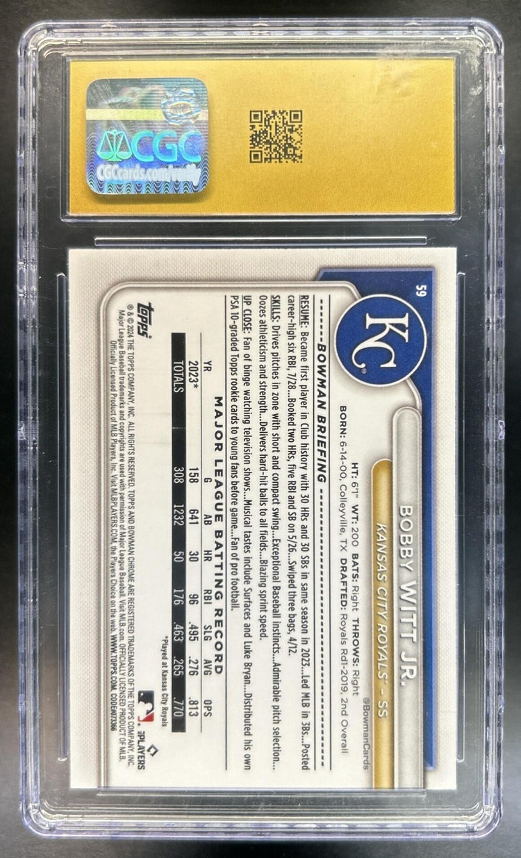 Bobby Witt Jr. 2024 Bowman Mega Box #59 Mojo Pink Refractor Royals CGC Pristine 10