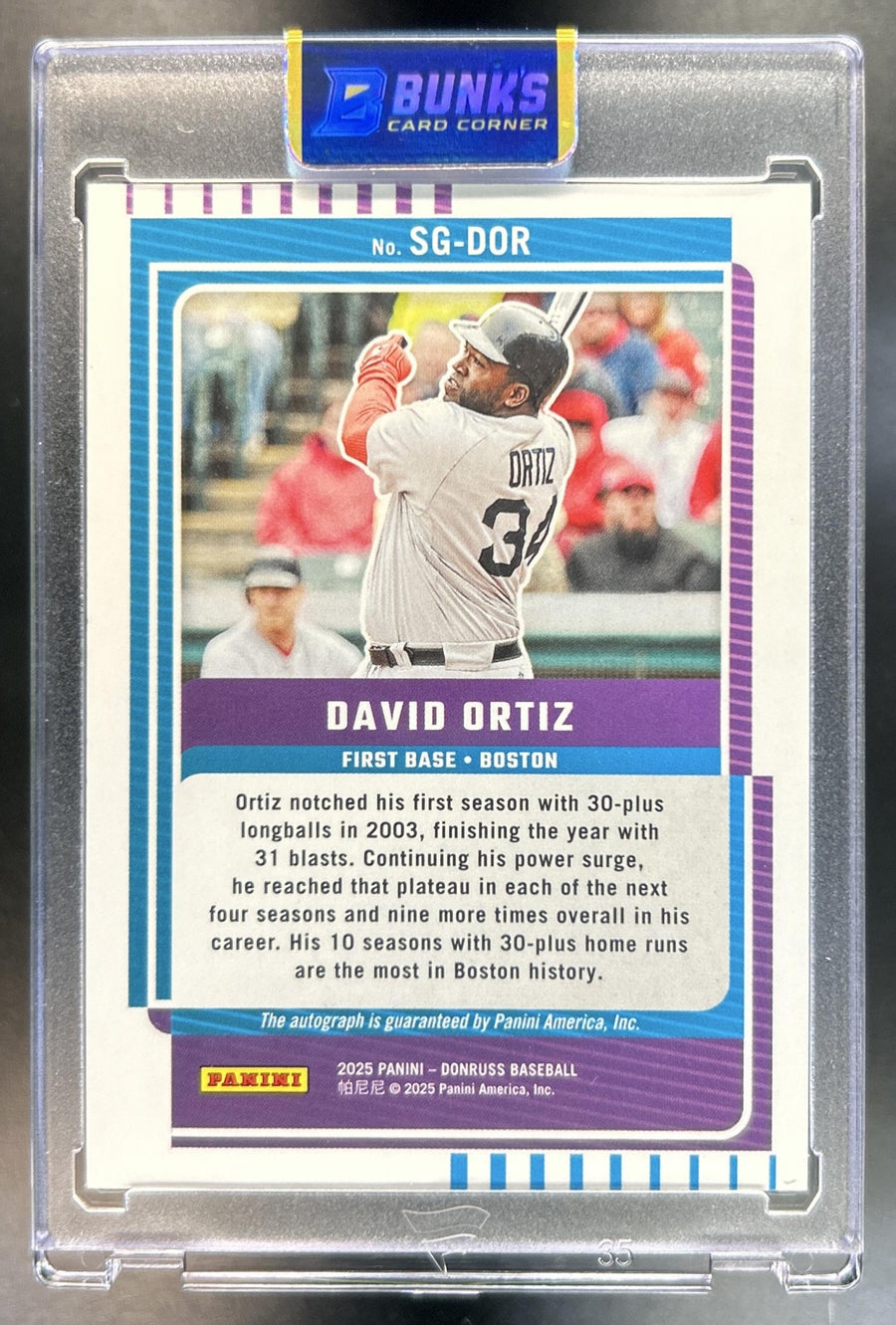 David Ortiz 2025 Panini Donruss #SG-DOR Signature Series Blue Laser 6/25 Auto Red Sox