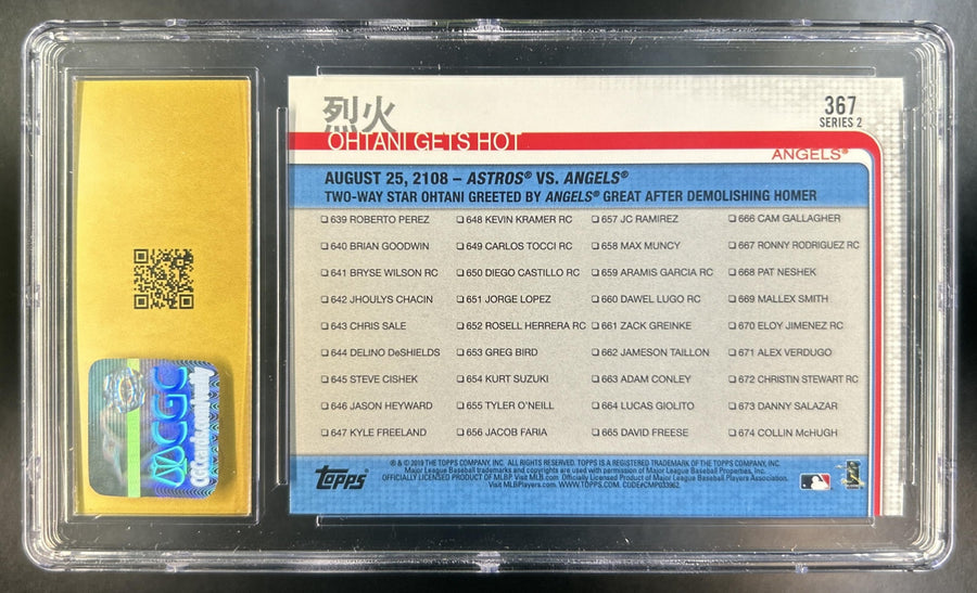 Ohtani Gets Hot 2019 Topps #367 UER Angels CGC Pristine 10