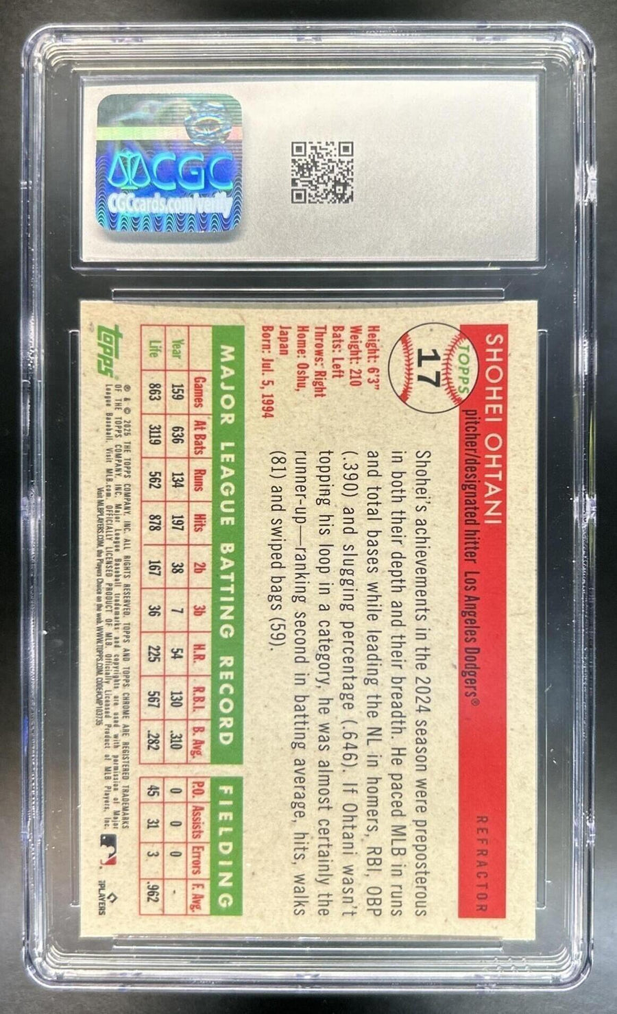 Shohei Ohtani 2025 Topps Chrome Platinum Anniversary #17 Refractor Dodgers CGC 10