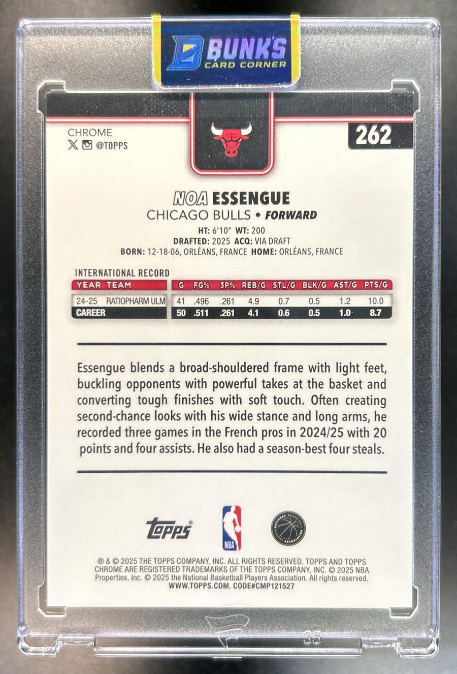 Noa Essengue 2025-26 Topps Chrome #262 Image Variation Gold Speckle Refractor RC SSP 11/25 Bulls