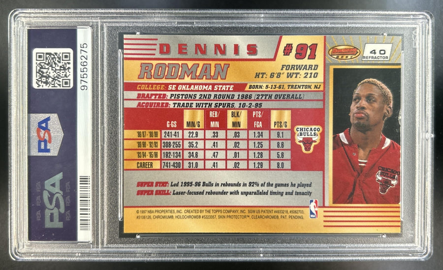 Dennis Rodman 1996-97 Bowman's Best #40 Refractor Bulls PSA 7