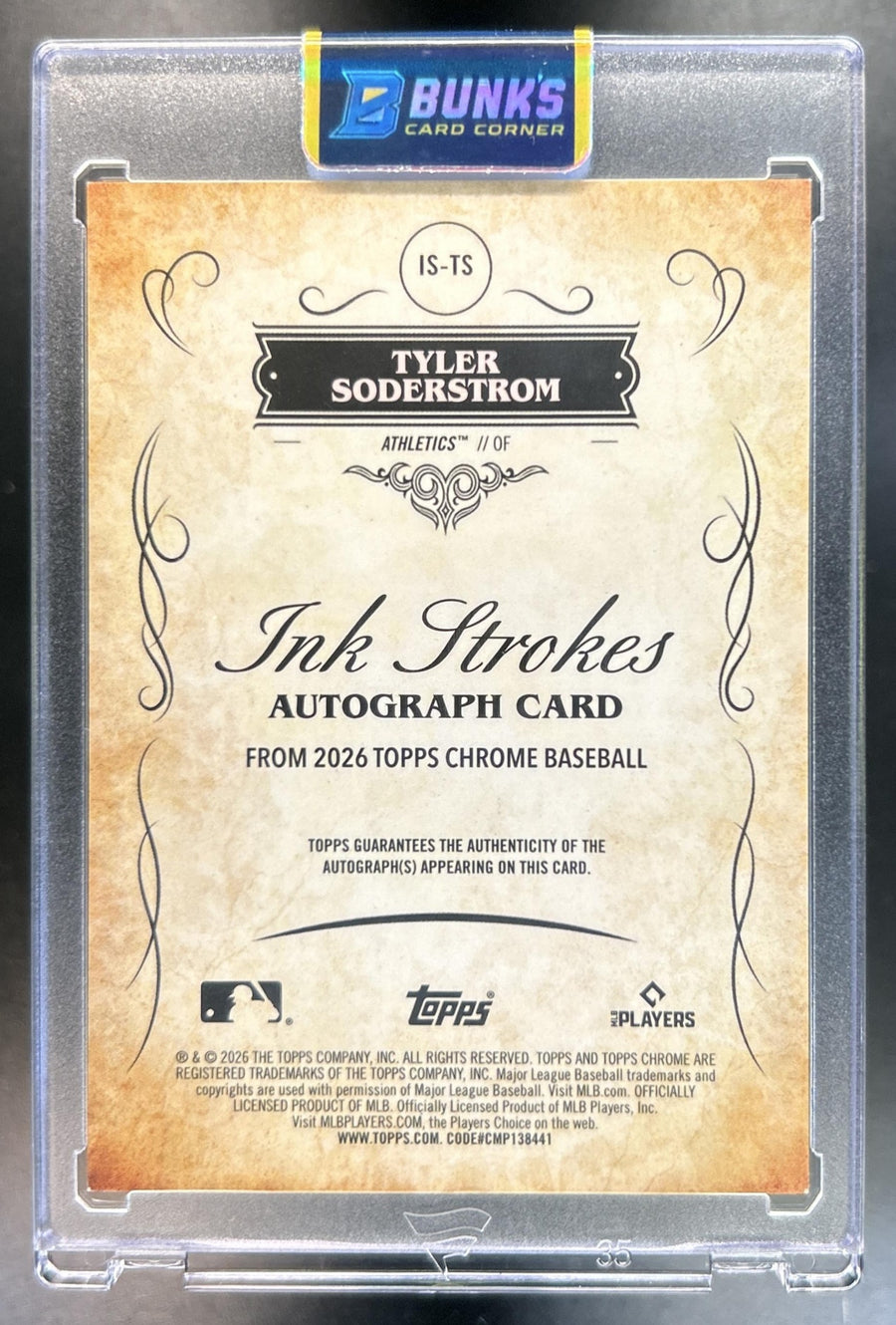 Tyler Soderstrom 2026 Topps Chrome #IS-TS Ink Strokes Auto Orange Refractor 20/25 SP Athletics