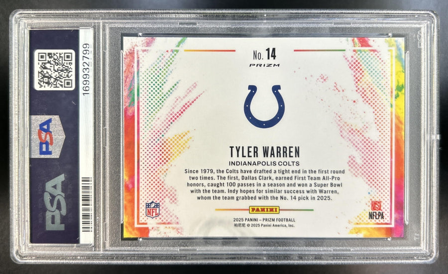Tyler Warren 2025 Panini Prizm #14 Color Blast RC Colts Rc PSA 10