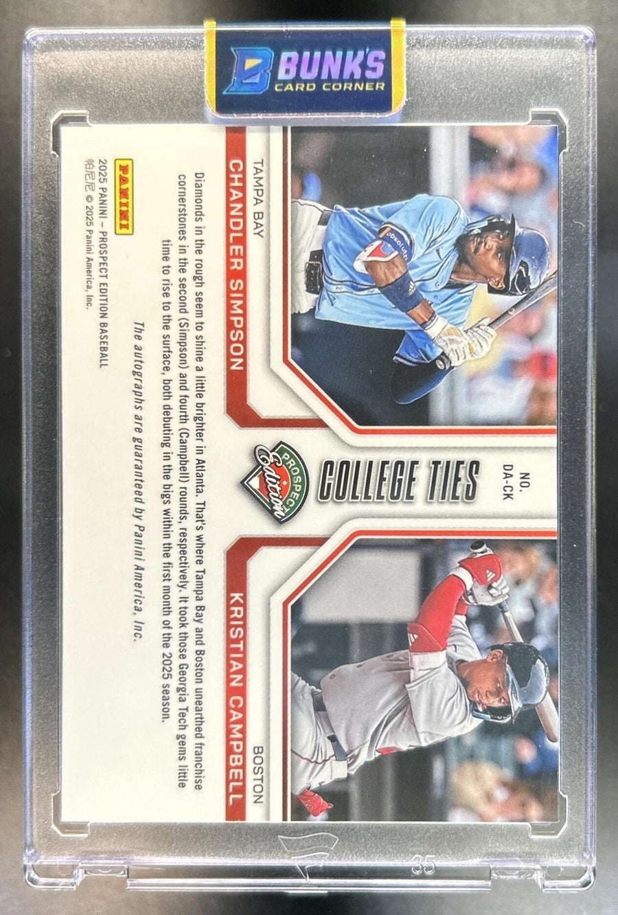 Simpson/Campbell 2025 Panini Prospect Edition #29 Holo Ticket Signatures 1/25 RC Auto Rays