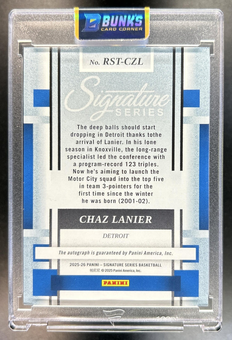 Chaz Lanier 2025-26 Panini Signature Series #20 Rookie Season Ticket Auto RC 16/49 Pistons