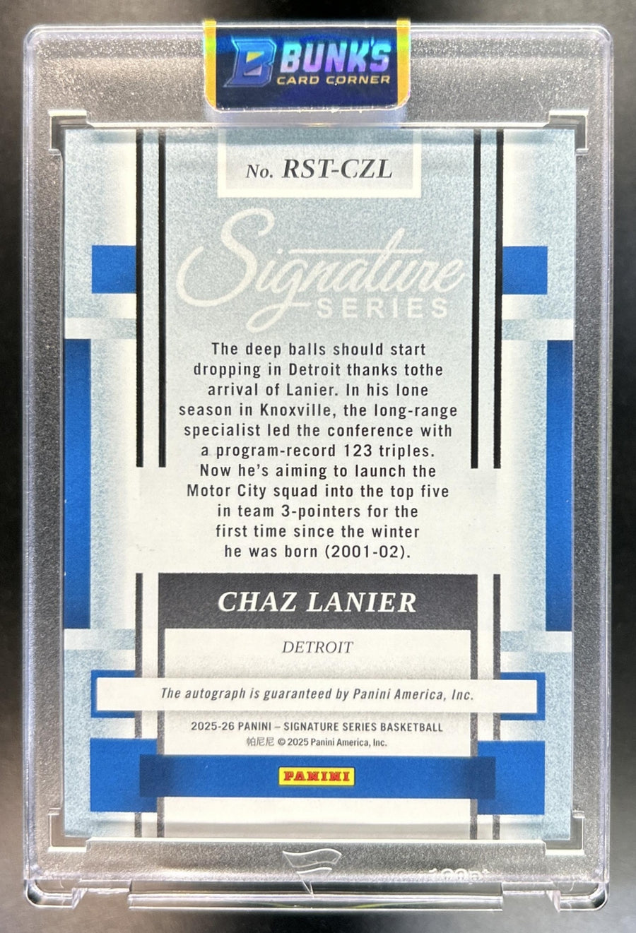 Chaz Lanier 2025-26 Panini Signature Series #20 Rookie Season Ticket Auto RC 16/49 Pistons