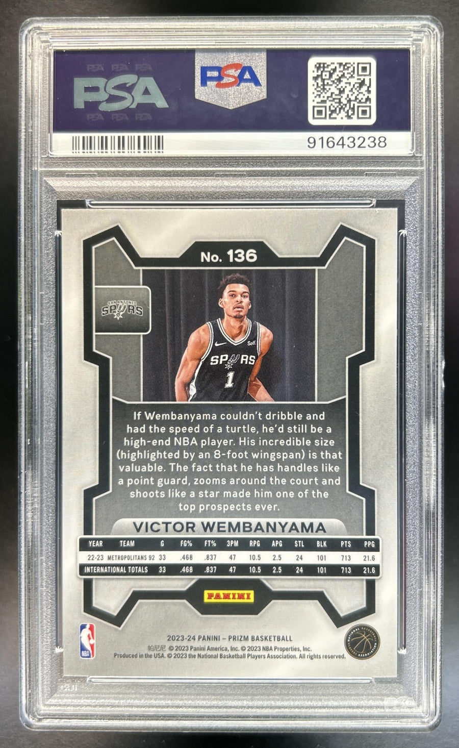 Victor Wembanyama 2023-24 Panini Prizm #136 RC Spurs PSA 9